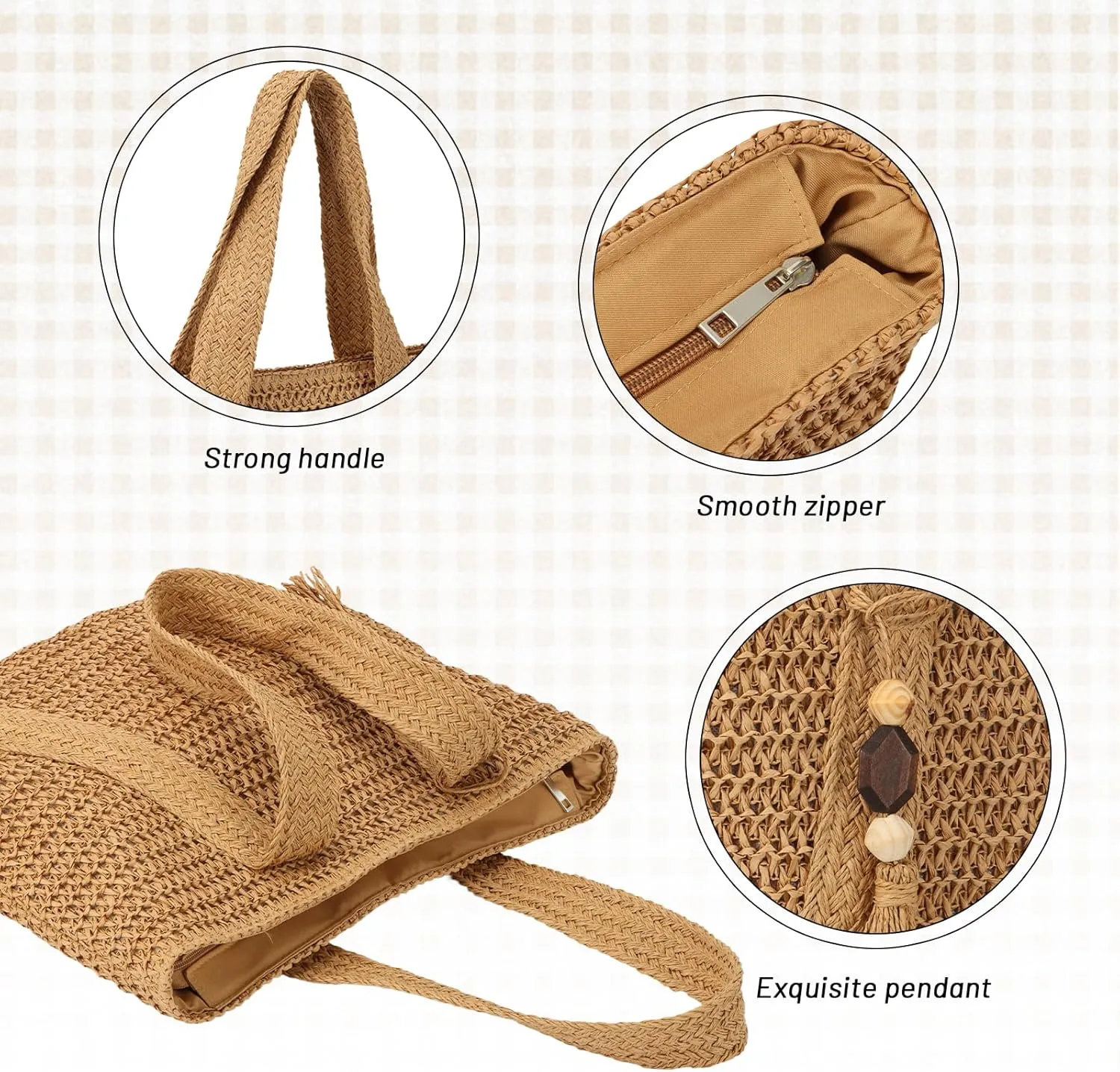 GOKTOW Straw Beach Tote Bag for Women,Raffia Woven Shoulder Handbags for Summer Vacation 2024
