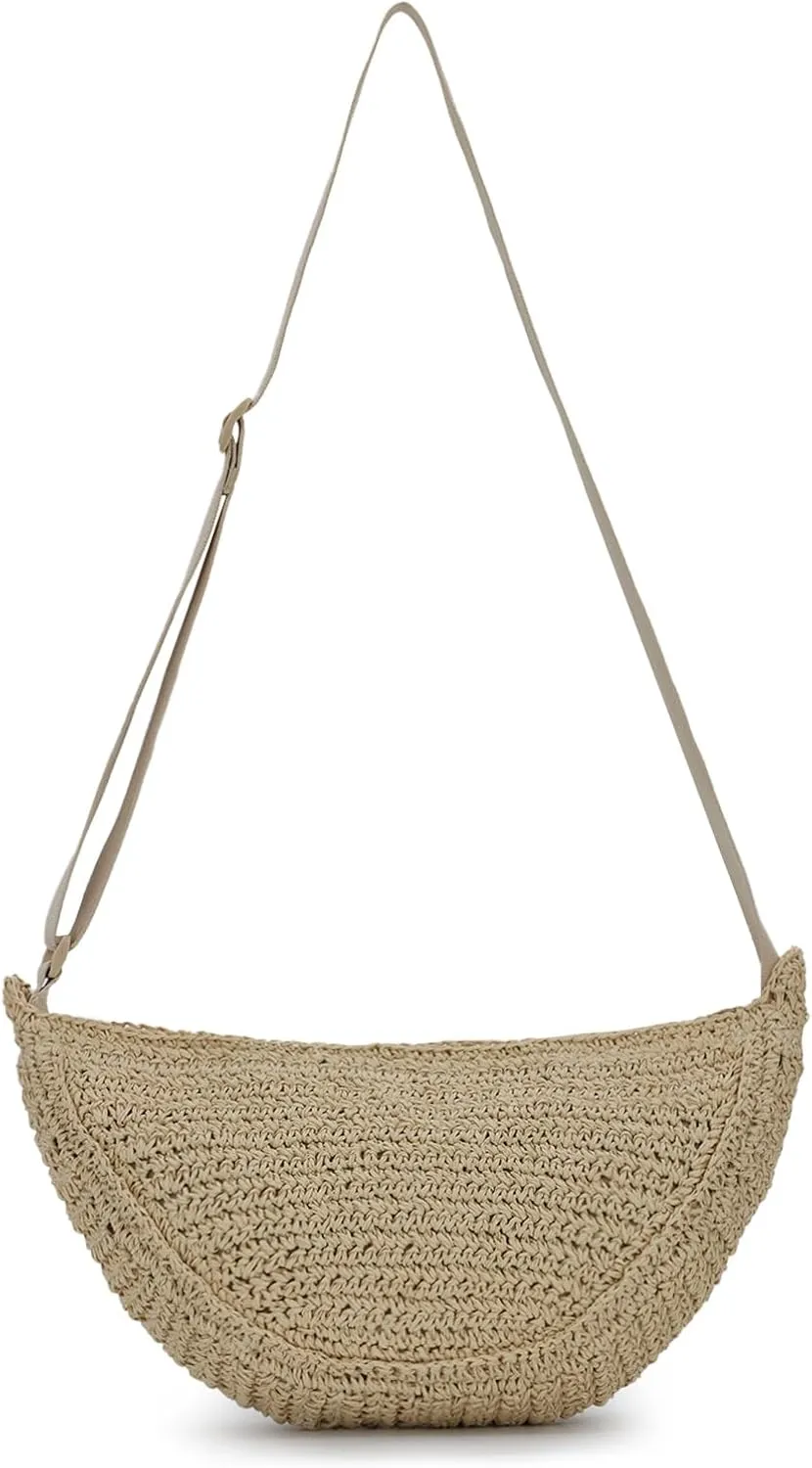 GOKTOW Straw Crescent Beach Crossbody Bag for Women,Raffia Woven Shoulder Handbags for Summer Vacation 2025