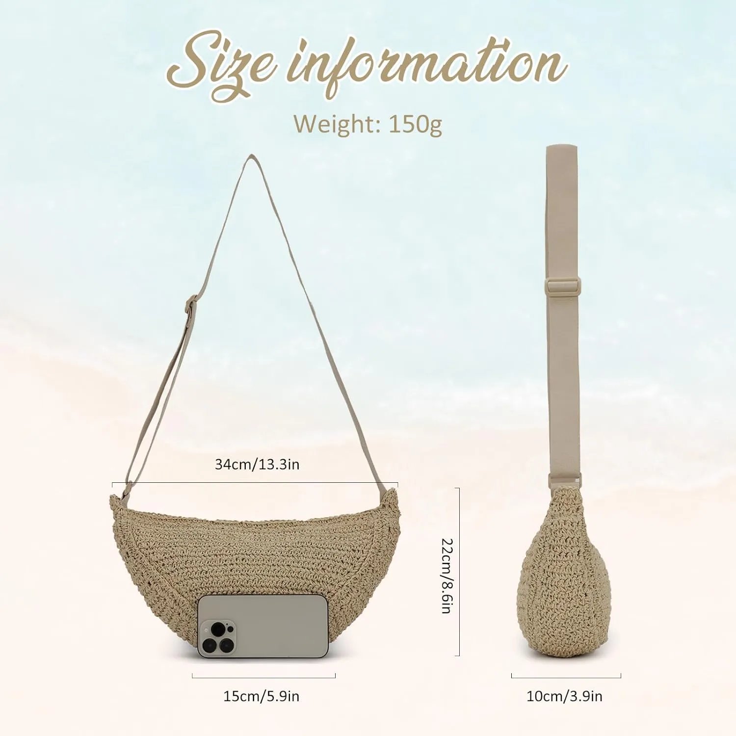GOKTOW Straw Crescent Beach Crossbody Bag for Women,Raffia Woven Shoulder Handbags for Summer Vacation 2025