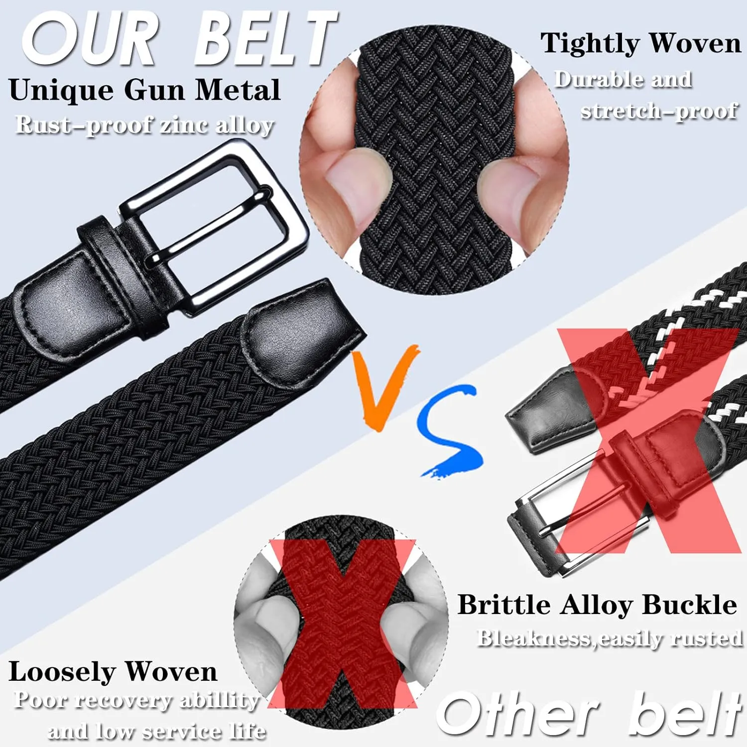 Golf Belts for Men Women 2/3 Pack Braided Elastic Fabric Stretch Canvas Woven Belt for Sports Hiking