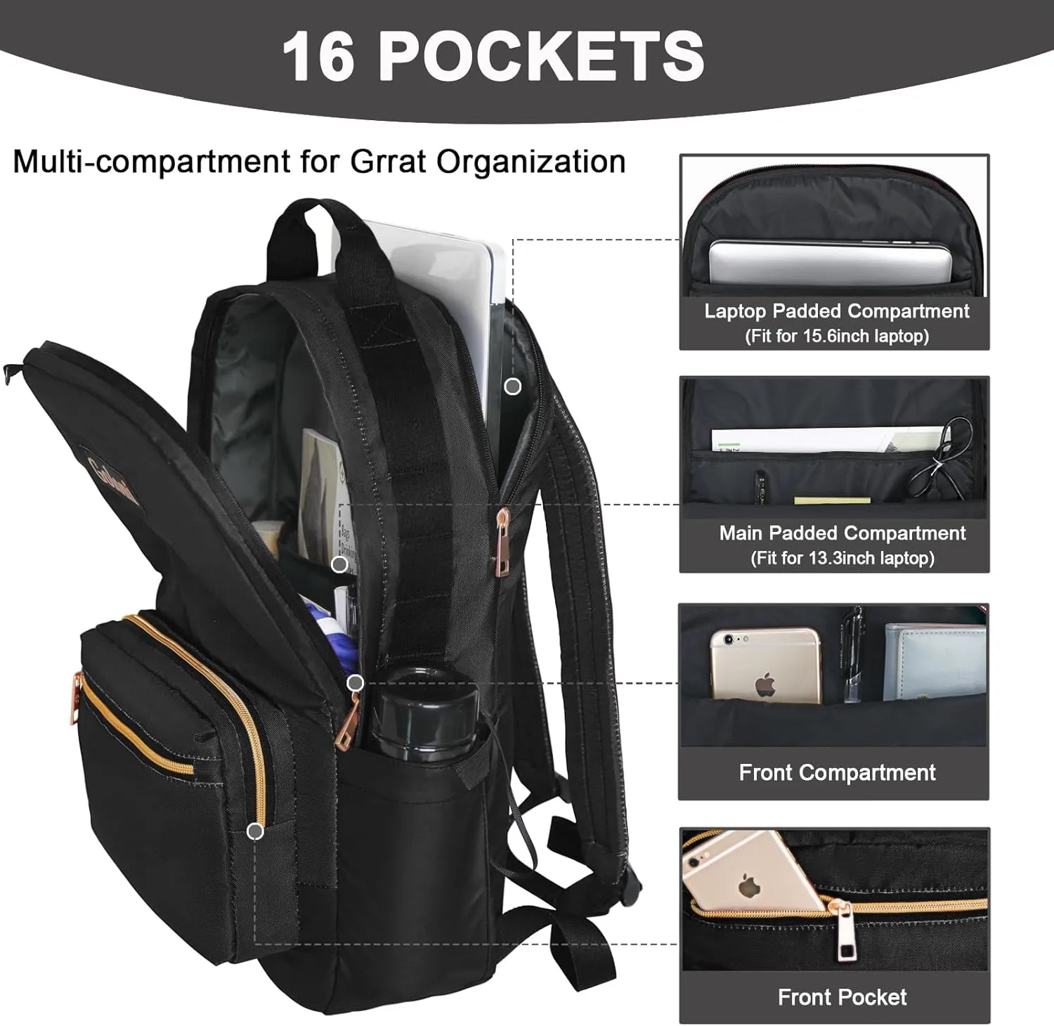 Goloni 15.6 Inch Laptop Backpack School bag for Women Girl Work Bag, Cute Womens Travel Backpack Purse, Waterproof Backpacks Nurse Stylish Travel Bags Casual Daypacks for College, Business