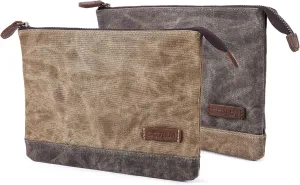Gootium Waxed Canvas Zip Pouch Set - Zippered Makeup Bag Office Supply Folio Pencil Bag Multipurpose Organizer Accessories Holder (2 PACK)