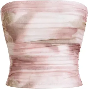 GORGLITTER Women's Strapless Tube Tops Tie Dye Going Out Crop Tops Mesh Ruched Colorful Bandeau Cami
