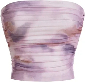 GORGLITTER Women's Strapless Tube Tops Tie Dye Going Out Crop Tops Mesh Ruched Colorful Bandeau Cami