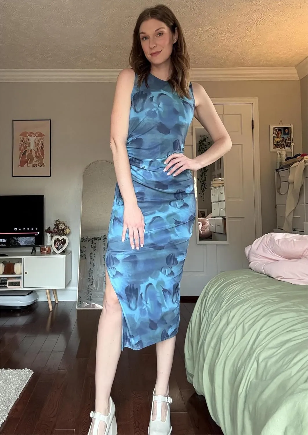 GRACE KARIN Floral Summer Dresses for Women 2025 Bodycon Sleeveless Midi Dress Side Slit Wedding Cocktail Party Dresses