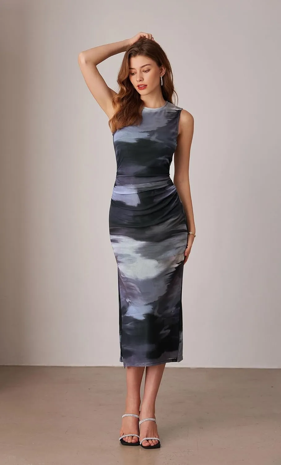 GRACE KARIN Floral Summer Dresses for Women 2025 Bodycon Sleeveless Midi Dress Side Slit Wedding Cocktail Party Dresses