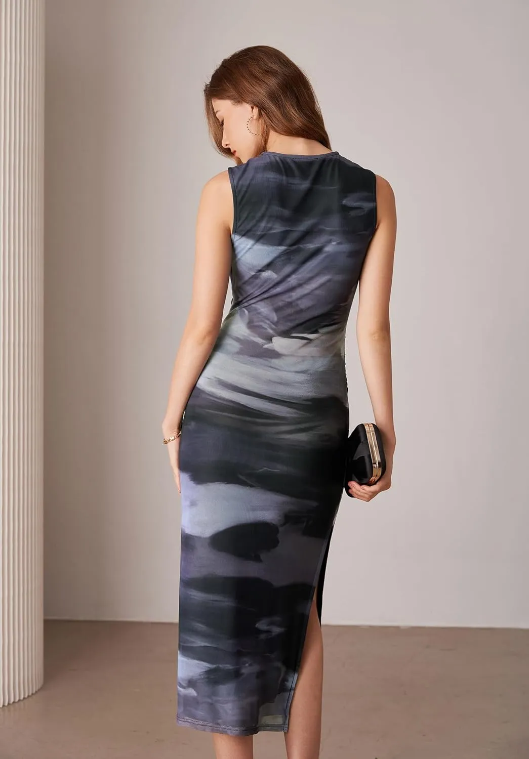 GRACE KARIN Floral Summer Dresses for Women 2025 Bodycon Sleeveless Midi Dress Side Slit Wedding Cocktail Party Dresses