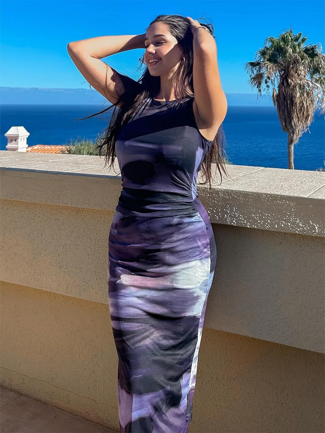 GRACE KARIN Floral Summer Dresses for Women 2025 Bodycon Sleeveless Midi Dress Side Slit Wedding Cocktail Party Dresses