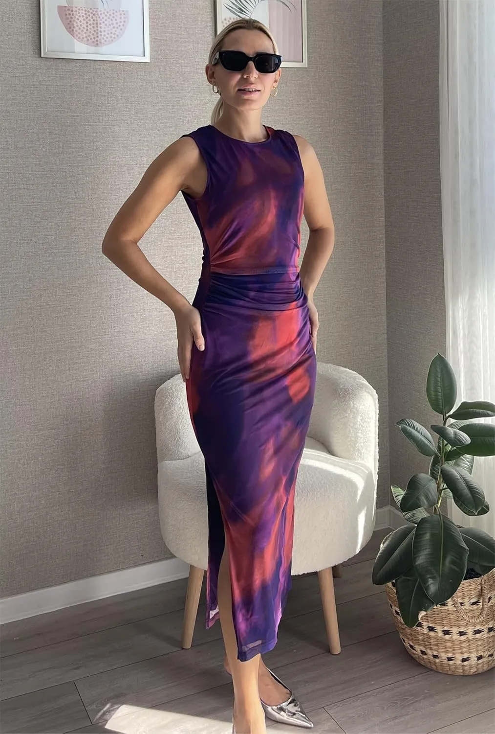GRACE KARIN Floral Summer Dresses for Women 2025 Bodycon Sleeveless Midi Dress Side Slit Wedding Cocktail Party Dresses