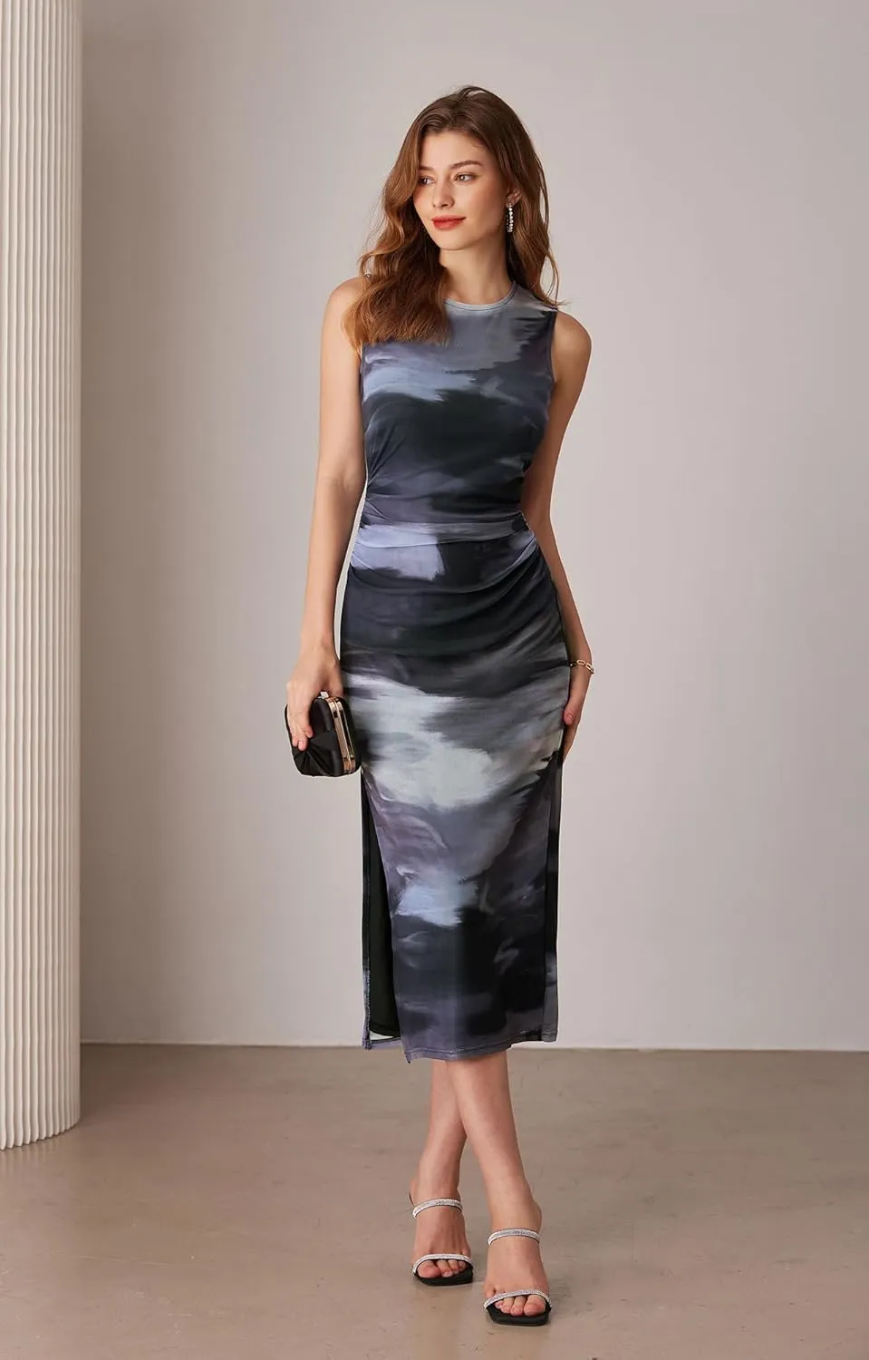 GRACE KARIN Floral Summer Dresses for Women 2025 Bodycon Sleeveless Midi Dress Side Slit Wedding Cocktail Party Dresses
