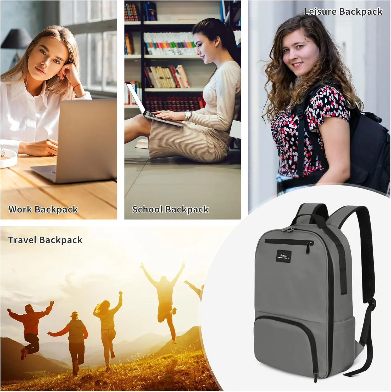 Gray Backpacks for Men, Laptop Travel Backpack,Back packs for College Students, Mens Back Pack for Work,Lightweight Book Bags for School, Bookbag for Boys Girls, Casual Daypacks