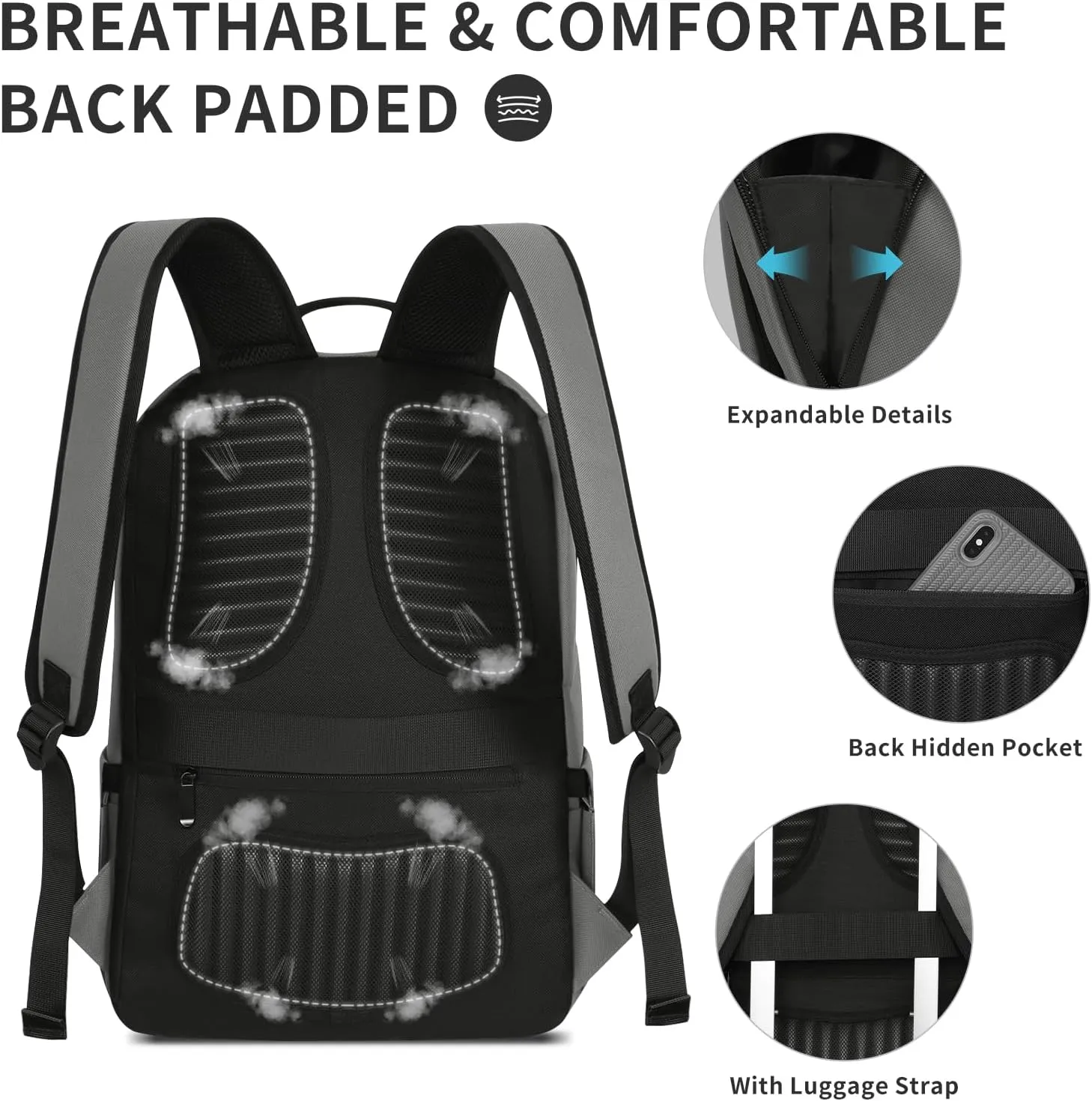 Gray Backpacks for Men, Laptop Travel Backpack,Back packs for College Students, Mens Back Pack for Work,Lightweight Book Bags for School, Bookbag for Boys Girls, Casual Daypacks