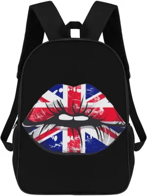 Great Britain England Lips 17 Inch Backpack Print Laptop Backpack Shoulder Bag Casual Daypack for Men Women