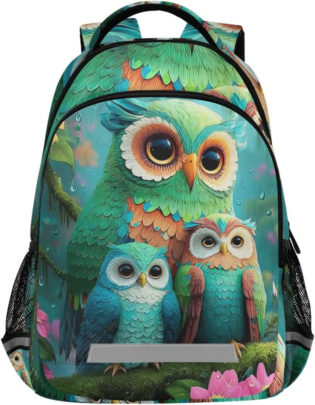 Green Owl Forest Flowers Backpack for Boys Girls Elementary School Bag Kids Travel Bags Casual Rucksack Laptop Bookbag