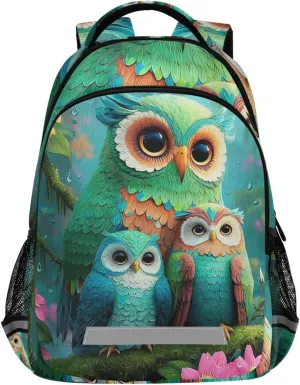 Green Owl Forest Flowers Backpack for Boys Girls Elementary School Bag Kids Travel Bags Casual Rucksack Laptop Bookbag
