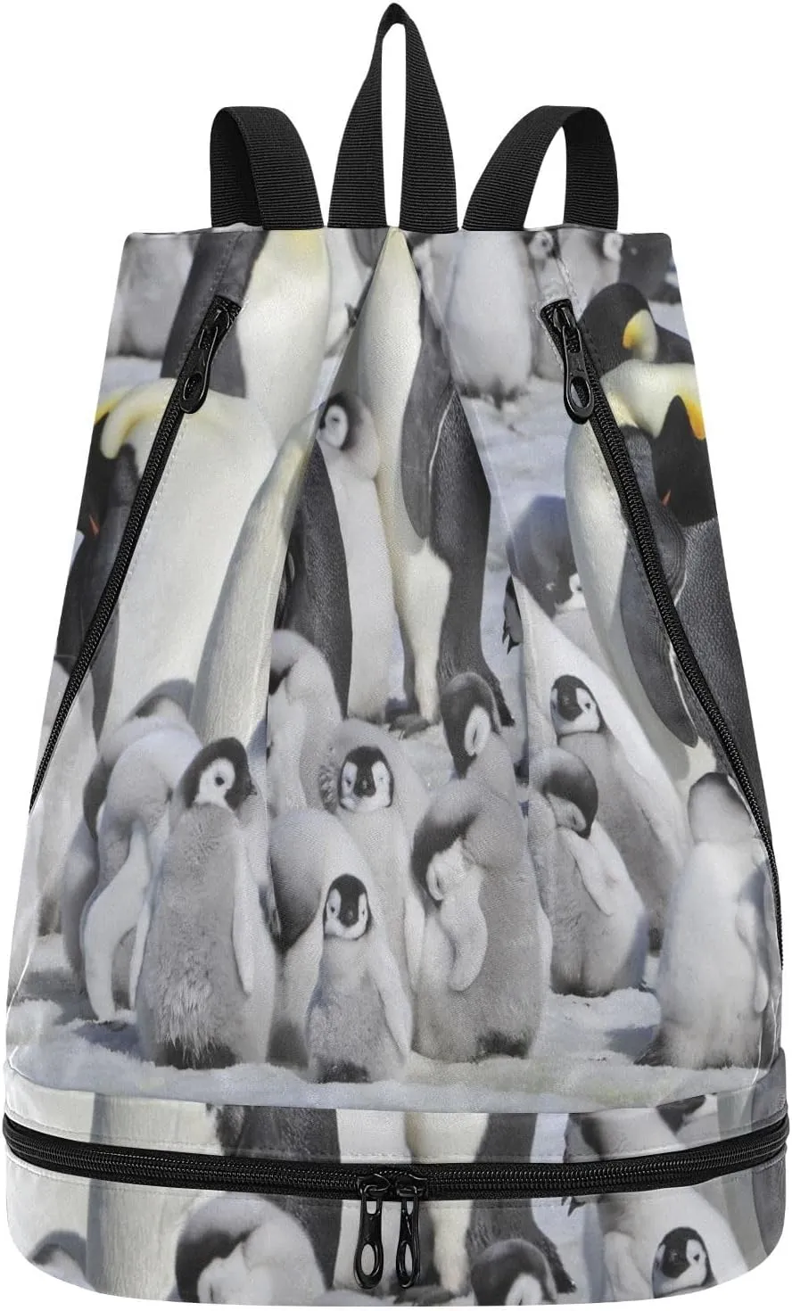 Gym Drawstring Bags Daypacks Backpack Purse Casual Knapsack Shoulder Bag Sitting Rucksack Swimming Equipment Bags Print Emperor Penguins with Chick On Winter Snow