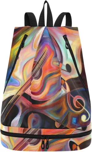 Gym Drawstring Bags Daypacks Backpack Purse Casual Knapsack Shoulder Bag Sitting Rucksack Swimming Equipment Bags Print Human and Musical Shapes Inner Melody Series