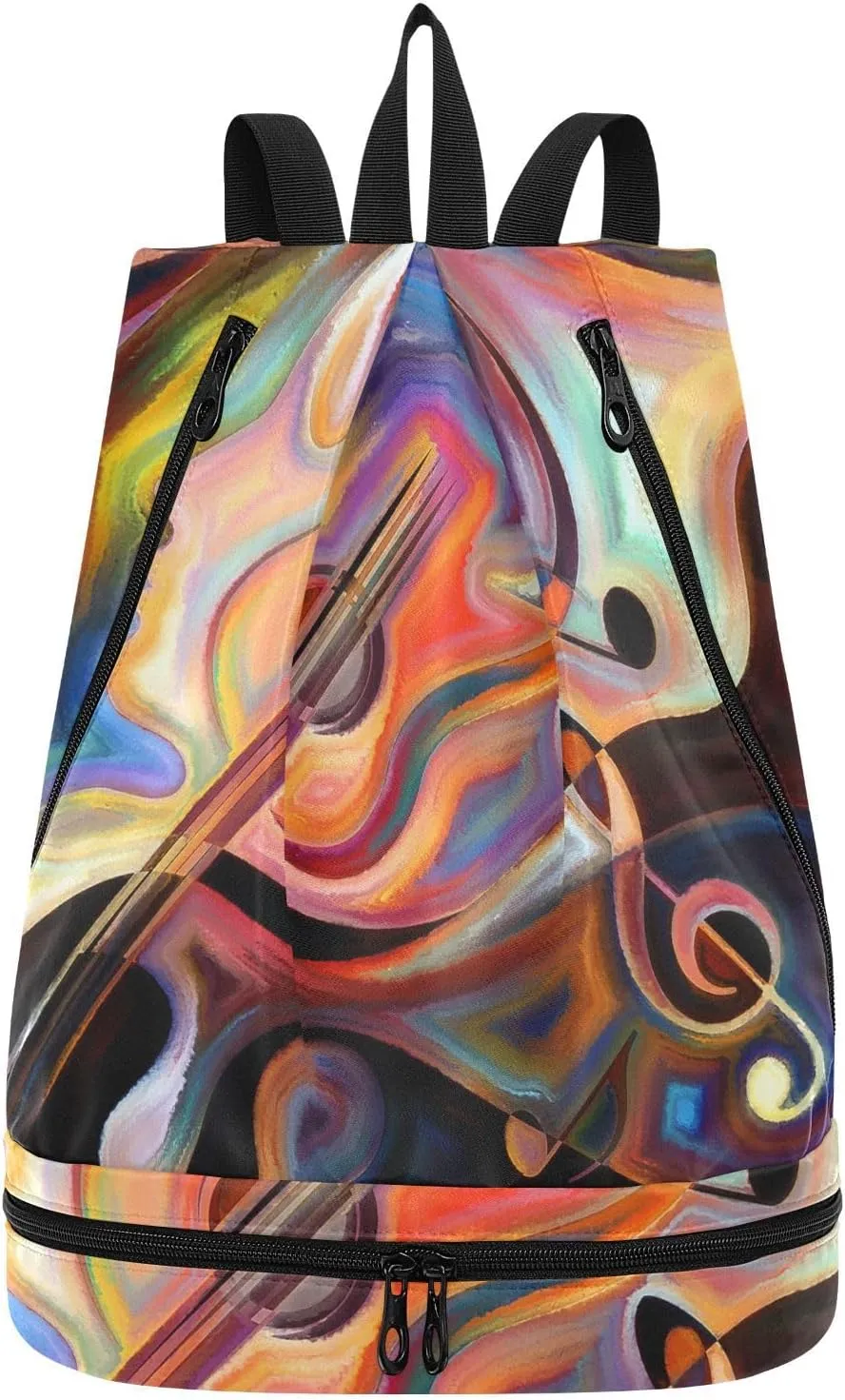 Gym Drawstring Bags Daypacks Backpack Purse Casual Knapsack Shoulder Bag Sitting Rucksack Swimming Equipment Bags Print Human and Musical Shapes Inner Melody Series