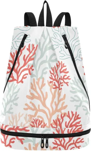 Gym Drawstring Bags Daypacks Backpack Purse Casual Knapsack Shoulder Bag Sitting Rucksack Swimming Equipment Bags Print Red pink Mint corals Reef on the White