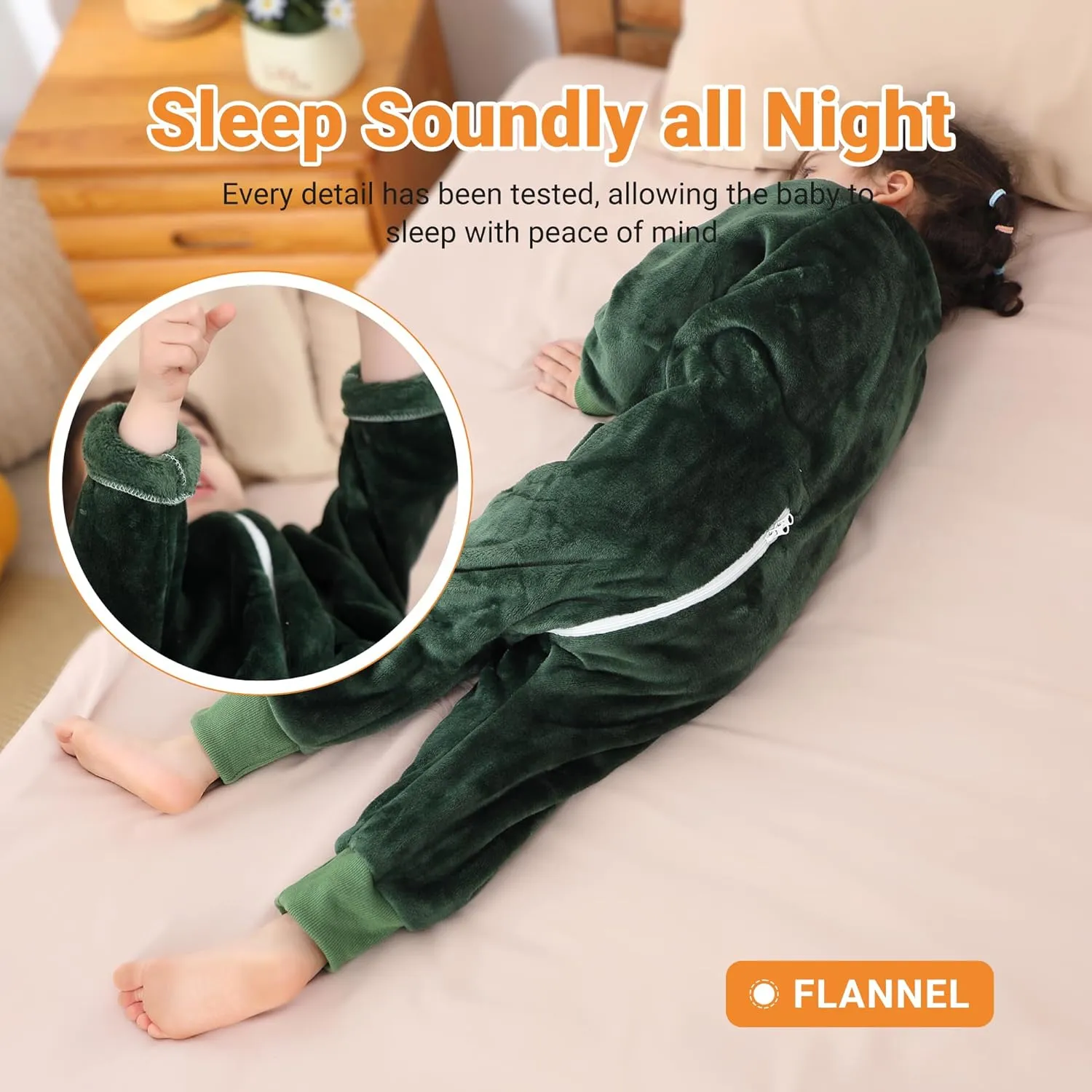 HAHASHOW Baby Winter Sleep Sack with Feet, Unisex Long Sleeve Toddler Sleeping Bag, Flannel Early Walker Sack, 4-5T, Green
