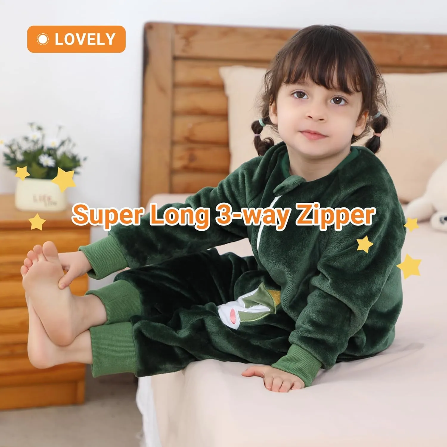 HAHASHOW Baby Winter Sleep Sack with Feet, Unisex Long Sleeve Toddler Sleeping Bag, Flannel Early Walker Sack, 4-5T, Green