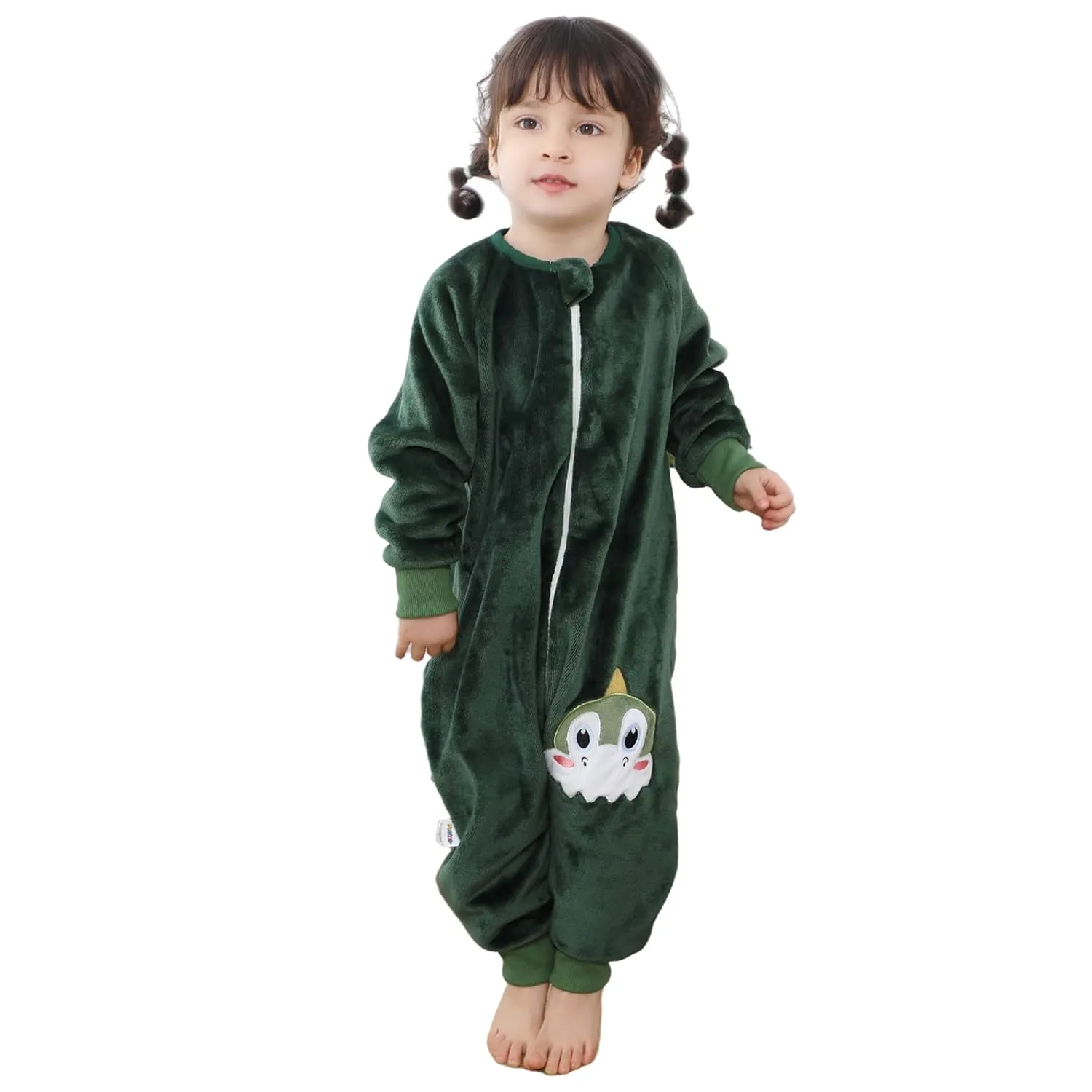 HAHASHOW Baby Winter Sleep Sack with Feet, Unisex Long Sleeve Toddler Sleeping Bag, Flannel Early Walker Sack, 4-5T, Green