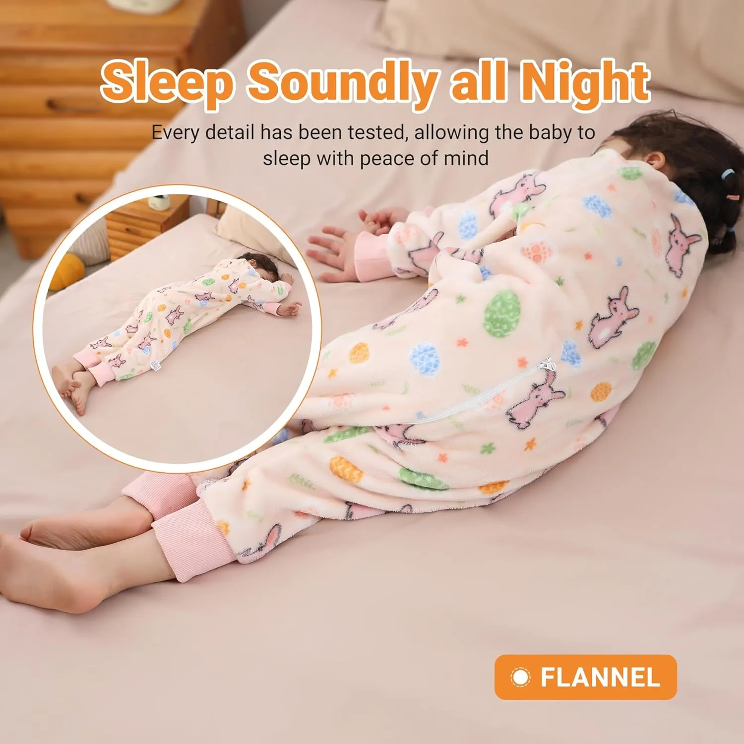 HAHASHOW Baby Winter Sleeping Sack with Feet, Unisex Long Sleeve Toddler Sleeping Bag, Flannel Early Walker Sleeping Sack, 18-24Months, Pale Pink