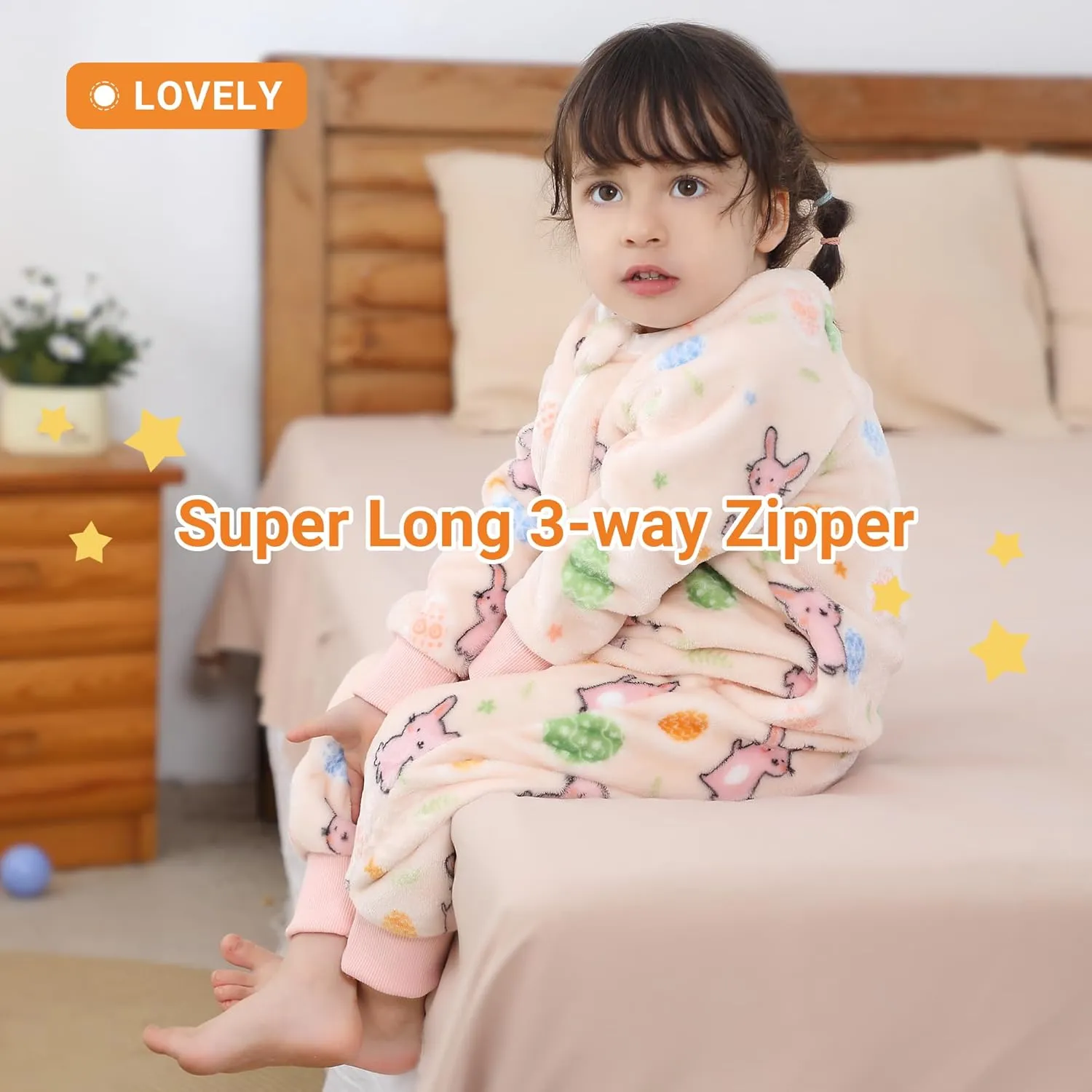 HAHASHOW Baby Winter Sleeping Sack with Feet, Unisex Long Sleeve Toddler Sleeping Bag, Flannel Early Walker Sleeping Sack, 18-24Months, Pale Pink