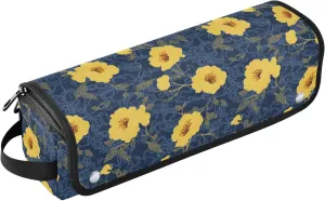 Hair Tool Travel Bag with Removable Heat Resistant Mat Carrying Case Flat Curling Iron Waterproof Organizer for Flat Irons, Straighteners, Curling Irons, Carnation Lace Mustard Yellow and Denim Blue