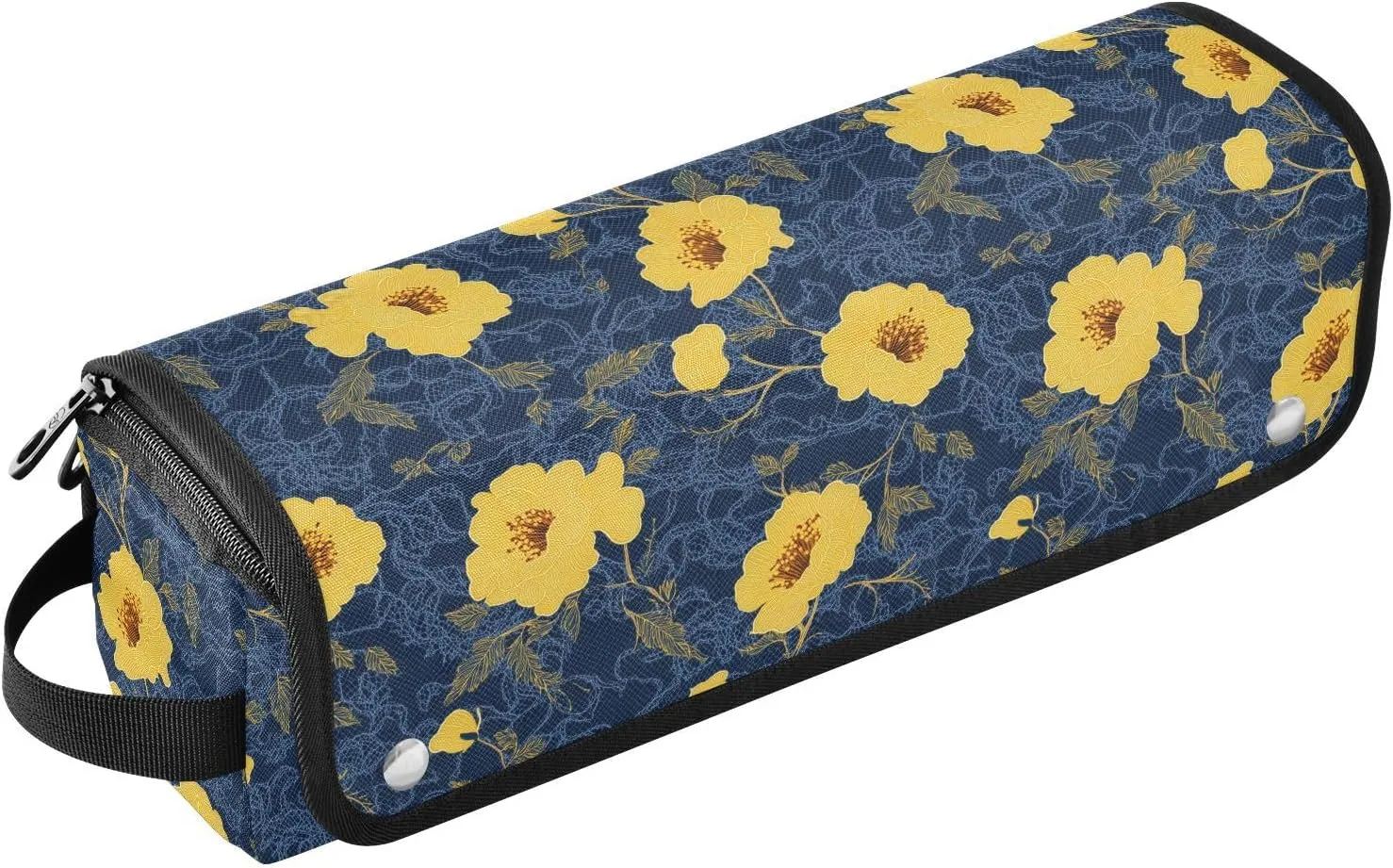 Hair Tool Travel Bag with Removable Heat Resistant Mat Carrying Case Flat Curling Iron Waterproof Organizer for Flat Irons, Straighteners, Curling Irons, Carnation Lace Mustard Yellow and Denim Blue