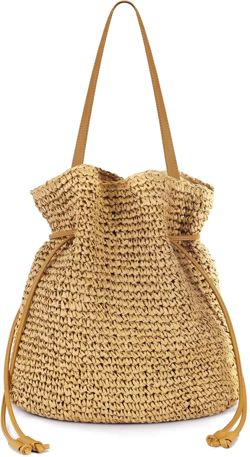 Hand Woven Straw Purses for Women 2025, Adjustable Large Beach Bag Summer Beach Tote Shoulder Bag for Vacation