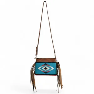 Handcrafted Saddle Blanket And Vintage Leather Crossbody Catalina Western Crossbody (Catalina With Fringe)