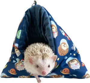 Handmade Cuddle Sack Sleeping Bag Pouch for Hedgehog Hamster Rat Sugar Glider Small Animal Hanging Cage Cave Bed (Blue)