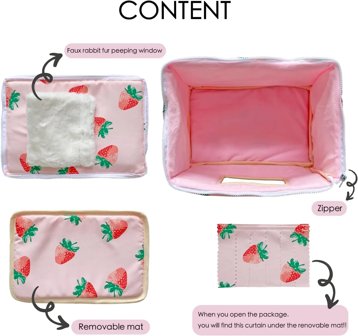 Handmade Portable Sleeping Bag Pouch House Hideout Cave Habitat for Hedgehog Bed Guinea Pig Ferret Squirrel Small Animal Bed Nest House Cage Forest Hidey Curtain (Pink)
