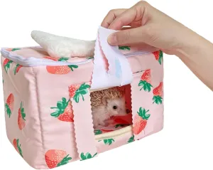 Handmade Portable Sleeping Bag Pouch House Hideout Cave Habitat for Hedgehog Bed Guinea Pig Ferret Squirrel Small Animal Bed Nest House Cage Forest Hidey Curtain (Pink)