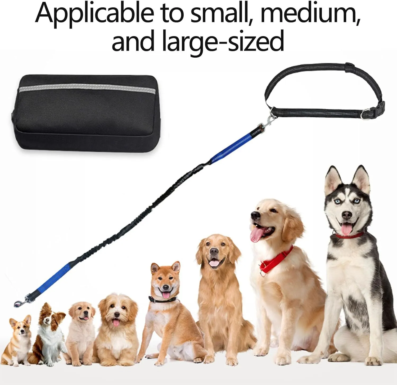 Hands Free Dog Leash with Zipper Pouch, Waist Dog Running Leash for Medium and Large Dogs, Retractable Bungee Waist Leashs with Dual Padded Handles & Waist Belt, for Walking Jogging (Green)