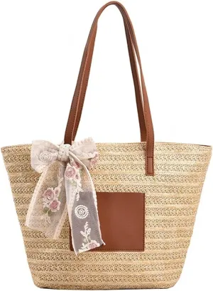 Handwoven Grass Tote Bag For Women With Large Capacity Summer Beach Shoulder Bag Woven Straw Crossbody Purse