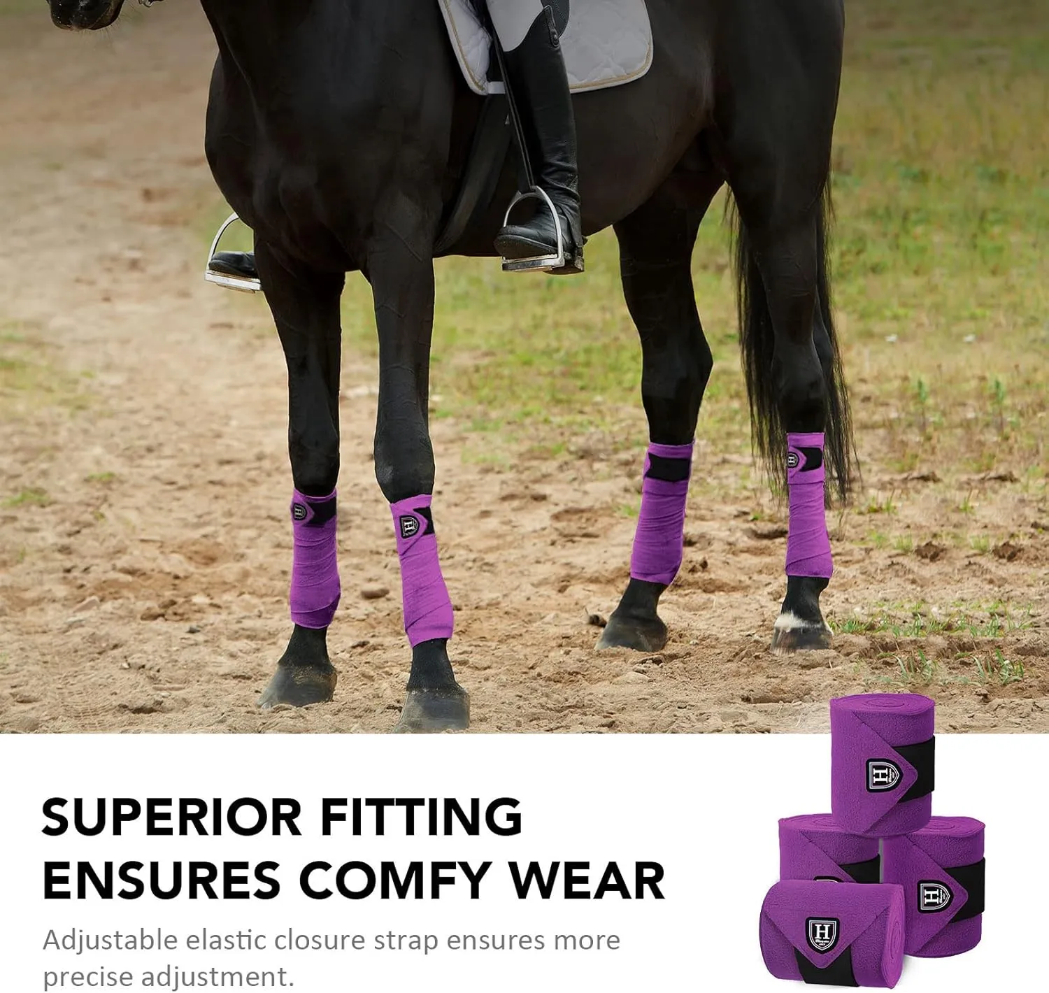 Harrison Howard Essential Horse Polo Leg Wraps Soft Fleece Leg Bandage for Horse Set of 4 Purple Medium