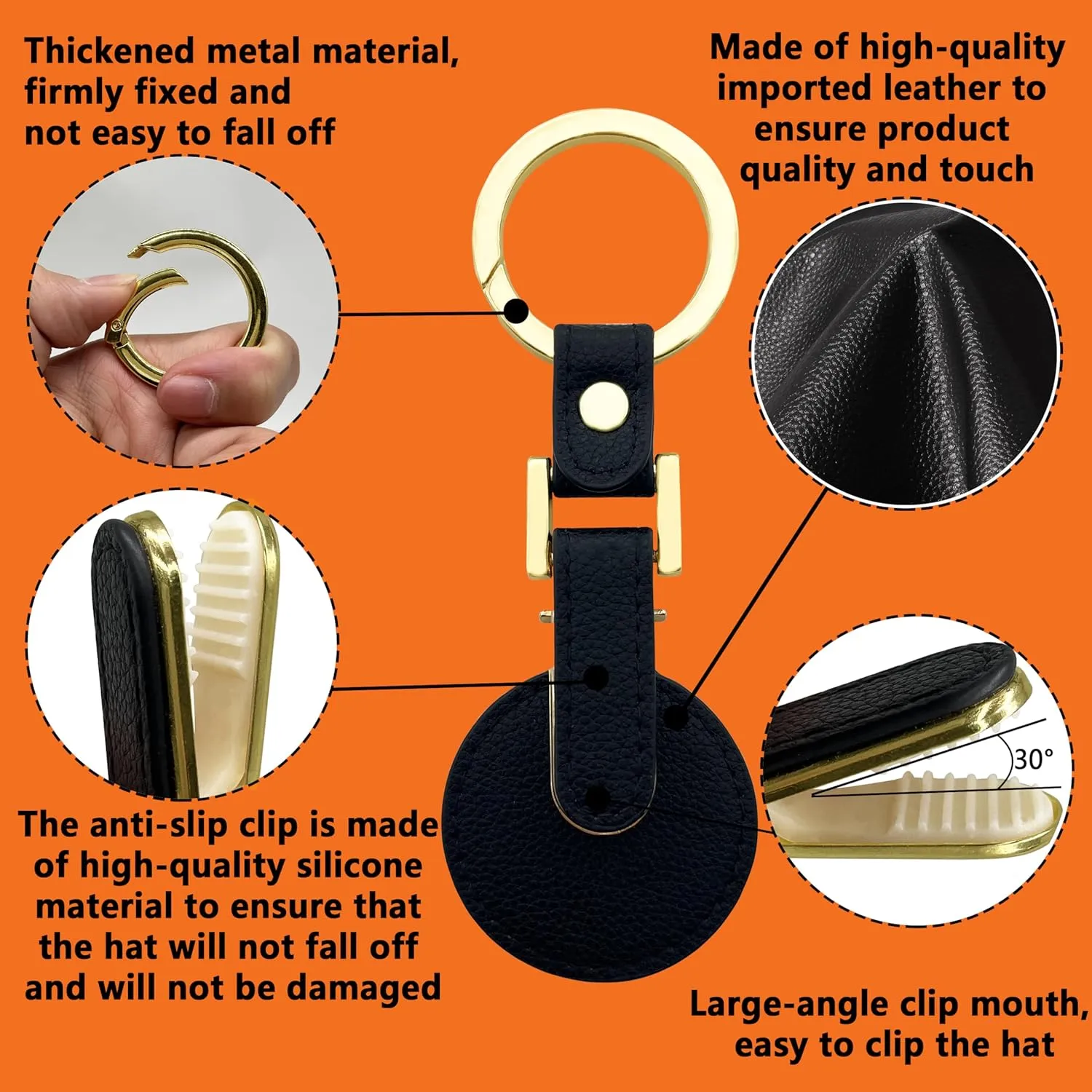 Hat Clip for Travel, 360-degree swing, no hat will fall off, hands-free,Travel Hat Hooks,Vacation Beach Cruise Essentials Accessory, Gift box packaging,Black