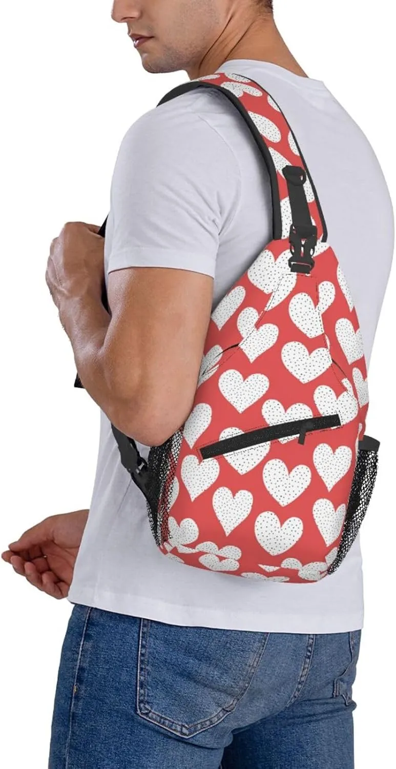 Heart Print Crossbody Bags Cross Men Chest Bag Adjustable Sling Backpack Shoulder Bag For Women Cycling Travel Sport Hiking