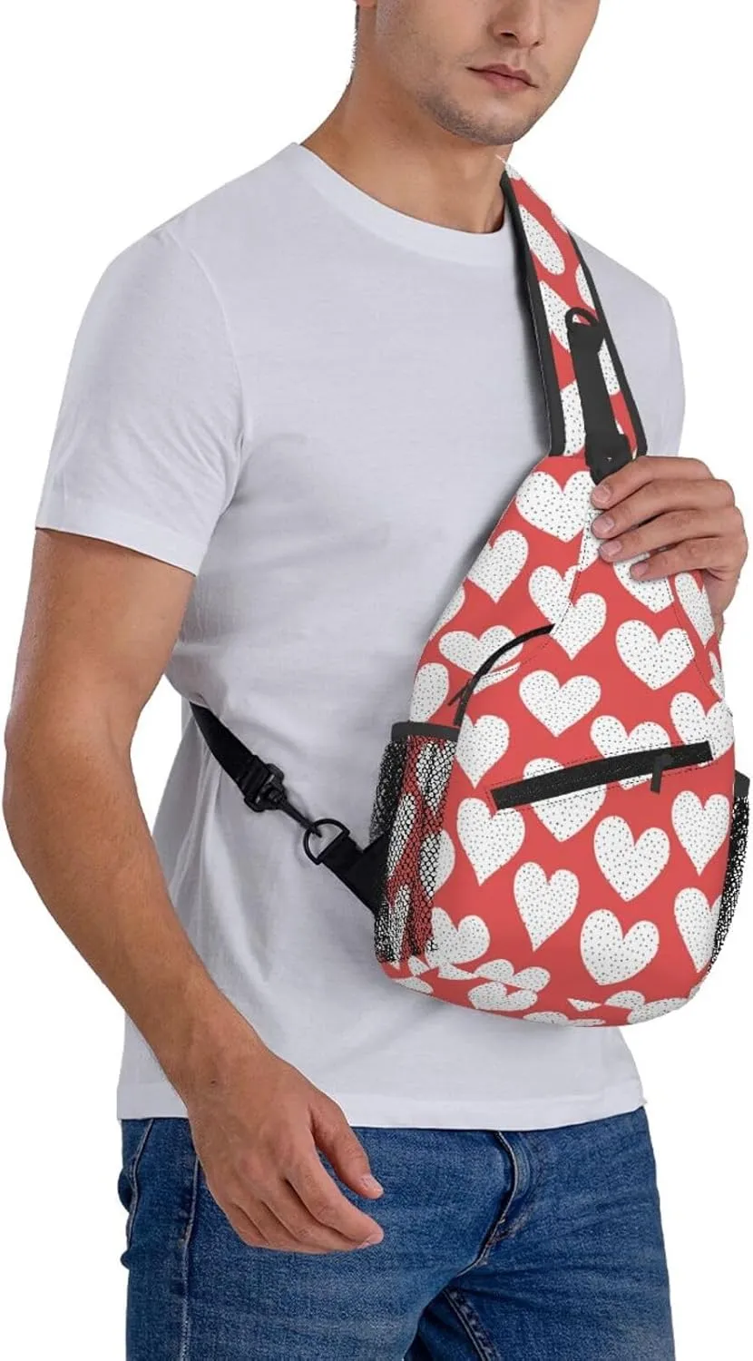 Heart Print Crossbody Bags Cross Men Chest Bag Adjustable Sling Backpack Shoulder Bag For Women Cycling Travel Sport Hiking