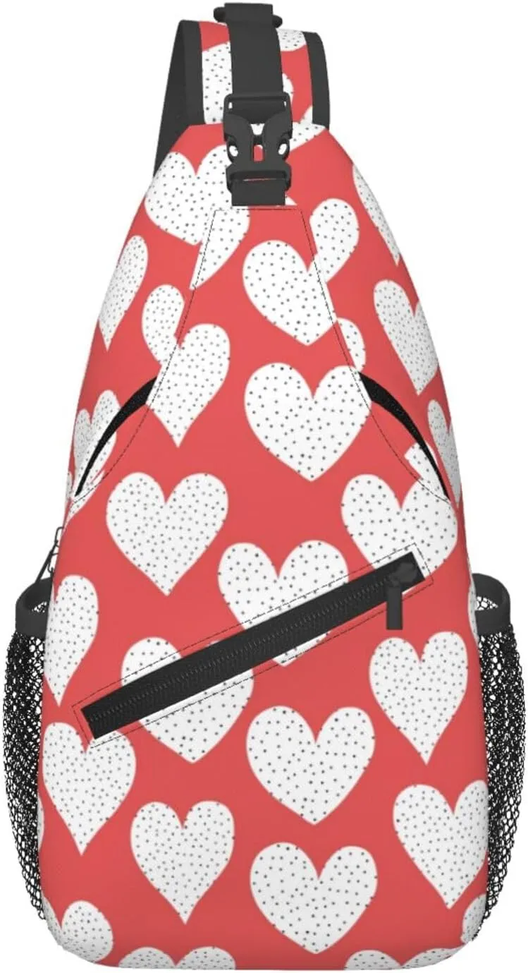 Heart Print Crossbody Bags Cross Men Chest Bag Adjustable Sling Backpack Shoulder Bag For Women Cycling Travel Sport Hiking