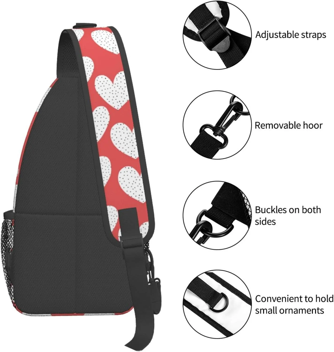 Heart Print Crossbody Bags Cross Men Chest Bag Adjustable Sling Backpack Shoulder Bag For Women Cycling Travel Sport Hiking