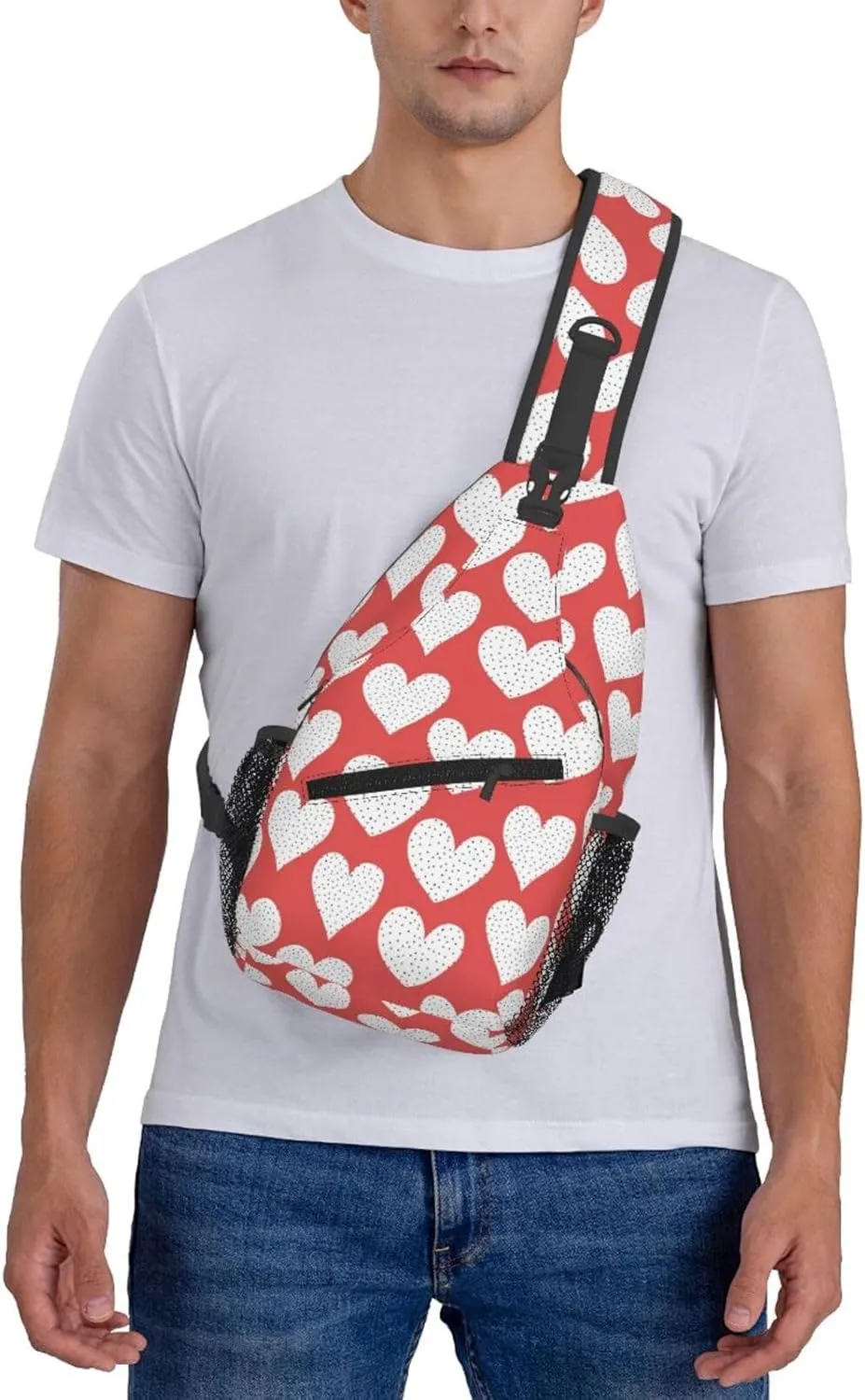 Heart Print Crossbody Bags Cross Men Chest Bag Adjustable Sling Backpack Shoulder Bag For Women Cycling Travel Sport Hiking