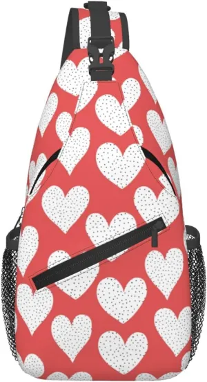 Heart Print Crossbody Bags Cross Men Chest Bag Adjustable Sling Backpack Shoulder Bag For Women Cycling Travel Sport Hiking