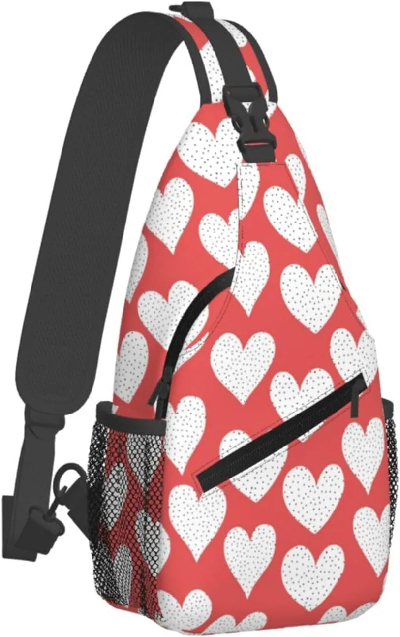Heart Print Crossbody Bags Cross Men Chest Bag Adjustable Sling Backpack Shoulder Bag For Women Cycling Travel Sport Hiking
