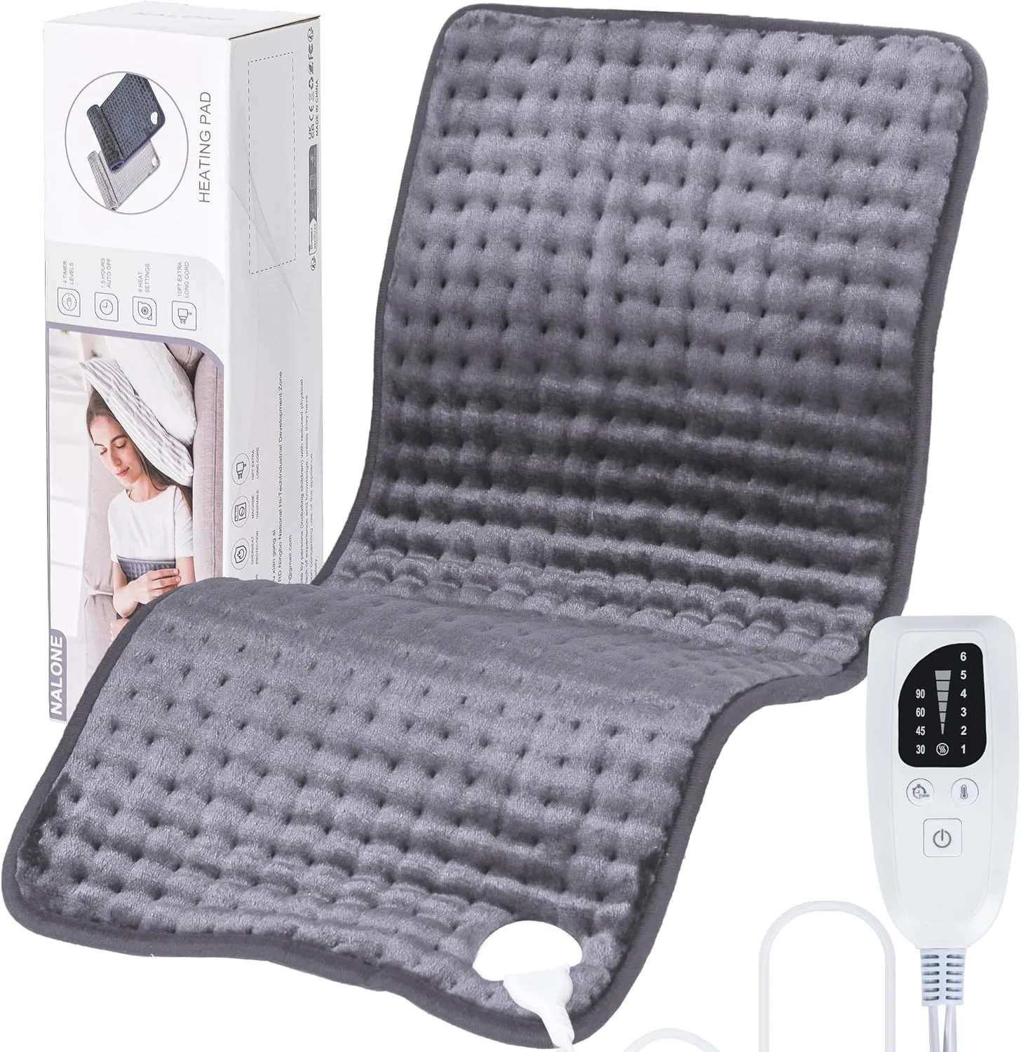 Heating Pad for Back Pain Relief, 6 Levels Small Heating Pads for Period Cramps, Portable Back Heating Pad for Neck and Shoulders, XL Heated Pad, Christmas Gifts for Women, 12 x 24 Grey