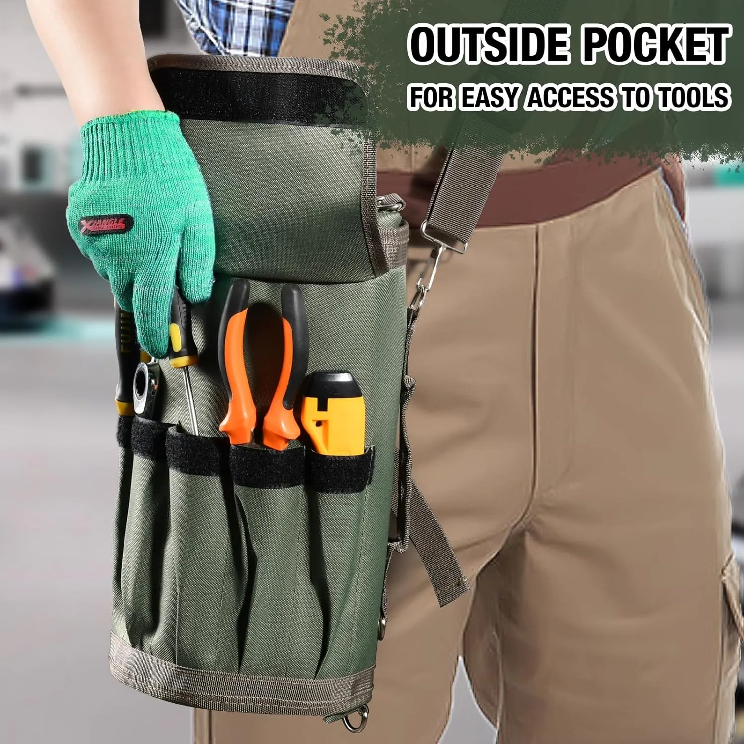 Heavy Duty Roll Up Tool Bag with Detachable Pouches, Waterproof Canvas, Tool Organizer for Mechanics, Electricians, Plumbers, and Carpenters - Perfect Small Gift for Dad (Green)