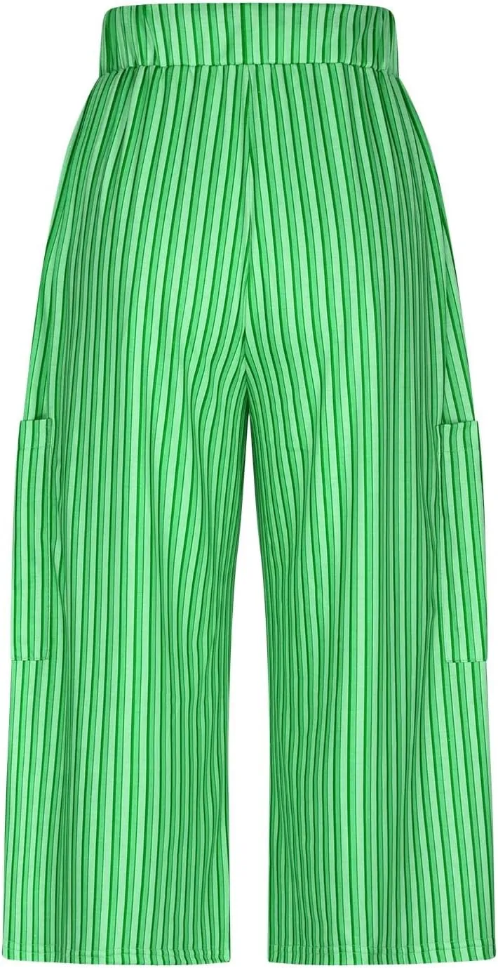 HGps8w Striped Wide Leg Pants for Women Capris - Casual Elastic Waist Versatile Business Work Lounge Pants with Pockets