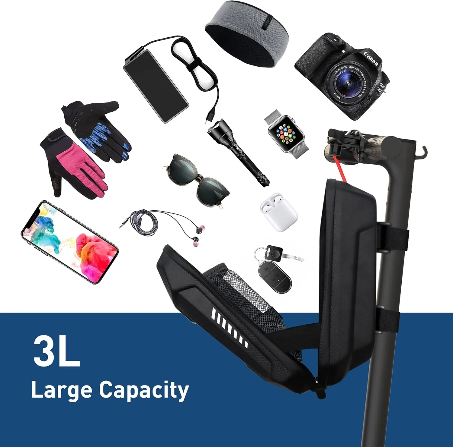 Hiboy Scooter Storage Bag, 3L/4L Large Capacity Scooter Handlebar Bag, Front Hanging Bag for Electric Scooter/Electric Bike, for Carrying Chargers, Phone, Keys with Waterproof Hardshell EVA Material
